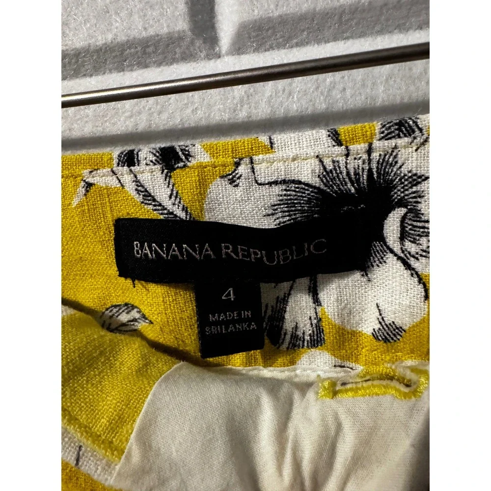 Banana Republic Womens Yellow Floral Linen Blend Wide Leg Trousers Size 4